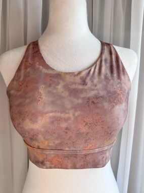Fabletics Rust Pink Marble Print No Bounce High Impact Cross Back Sports Bra XS